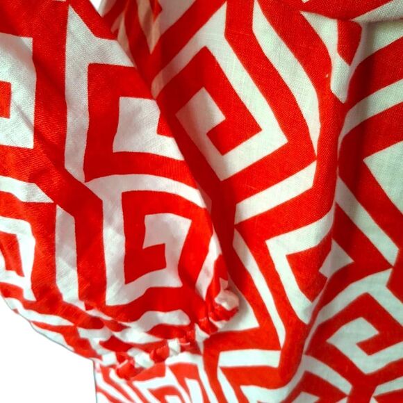 Boden Cleo Red & White Geo Linen Tie-Waist Dress – 100% Linen, Women’s Size 8R - Picture 9 of 15